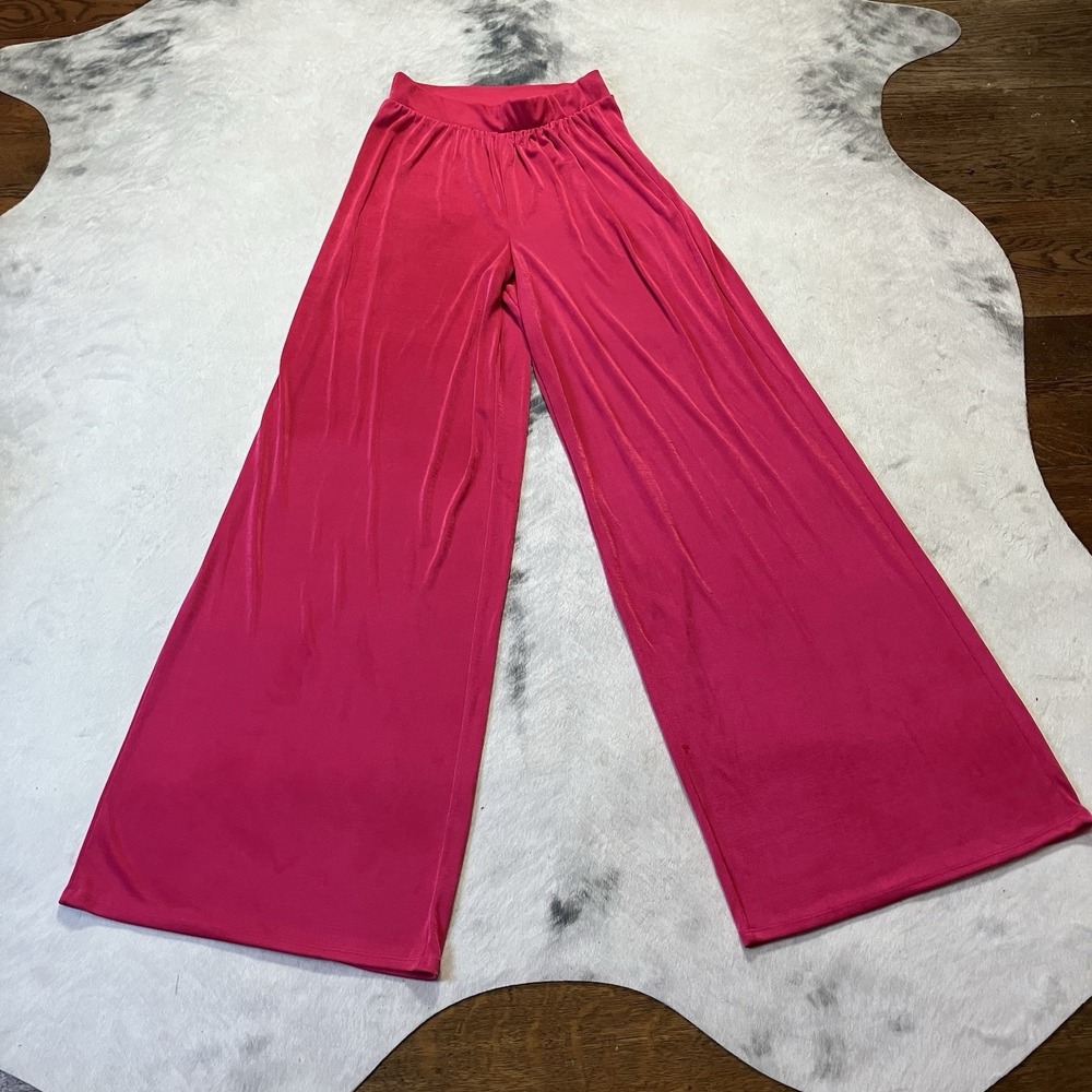 Cameo Pants Womens Size Large Pink Pull On Wide Leg Slinky Knit Stretch